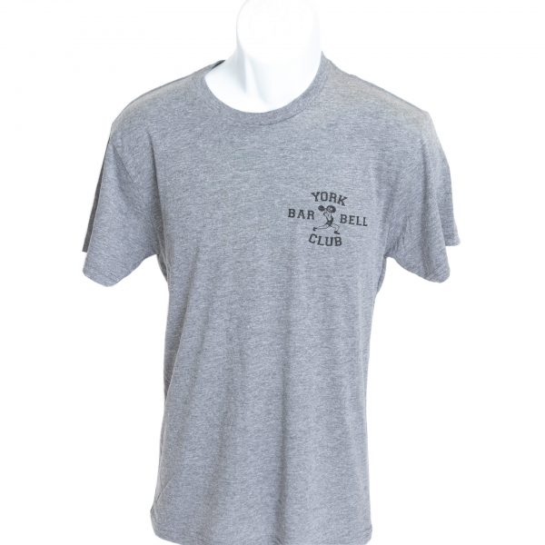 often imitated never duplicated york barbell heather tshirt
