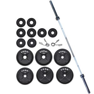 york barbell 2" cast iron olympic weight plate set (300lbs)